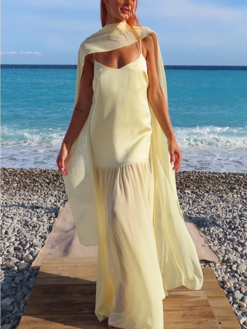Show Me Your MuMu Dalia Maxi Dress | Yellow Slip Maxi Dress with Sheer Scarf